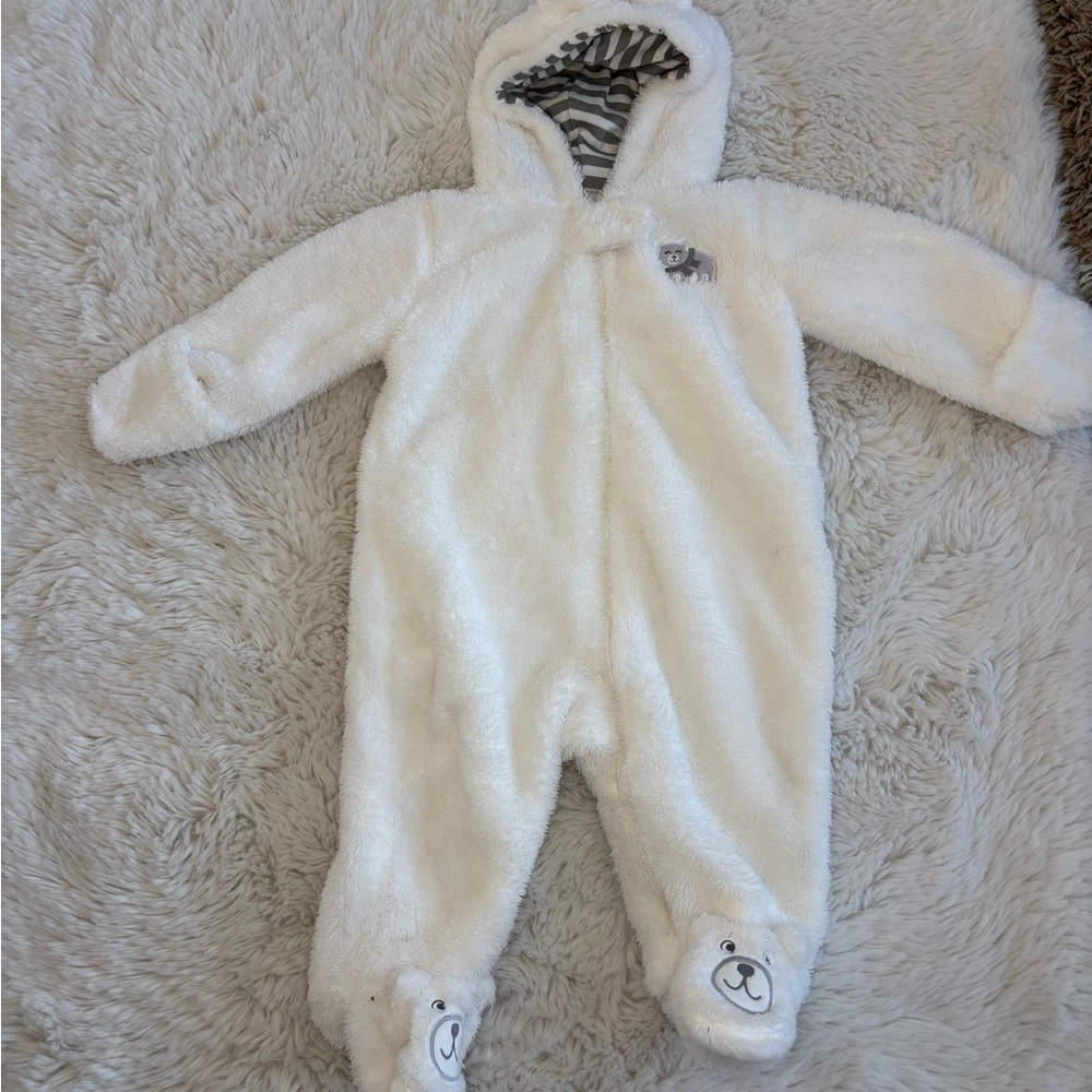 Carter's White Fleece Hooded Footie